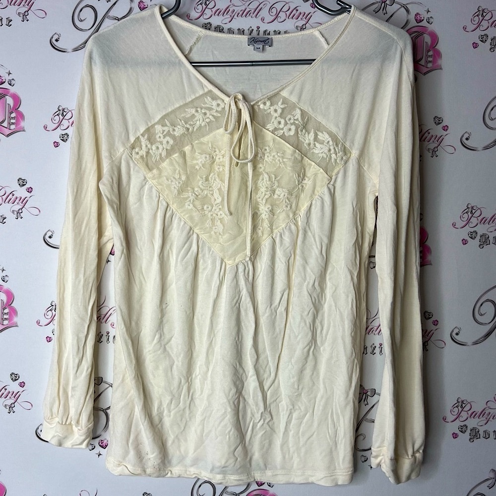 Kismet long sleeve shirt Lacie floral ribbon tie Ivory Lace Detail Women's Top